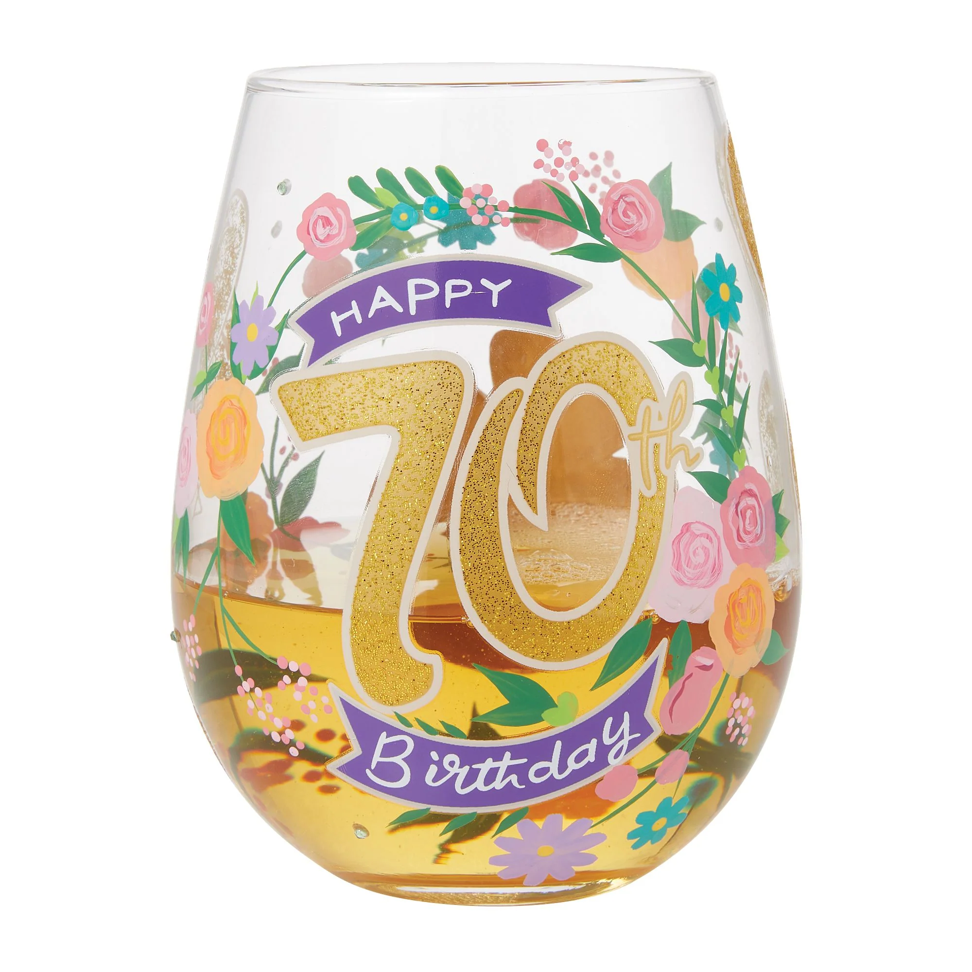 Happy 70th Birthday Stemless Wine Glass by Lolita - Image 2